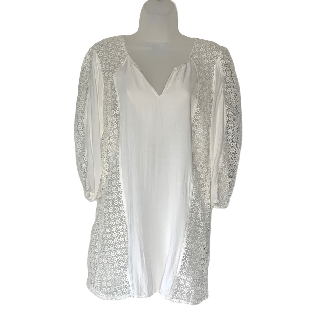 Solitaire Swim Lace Solid Cover Up Top White S